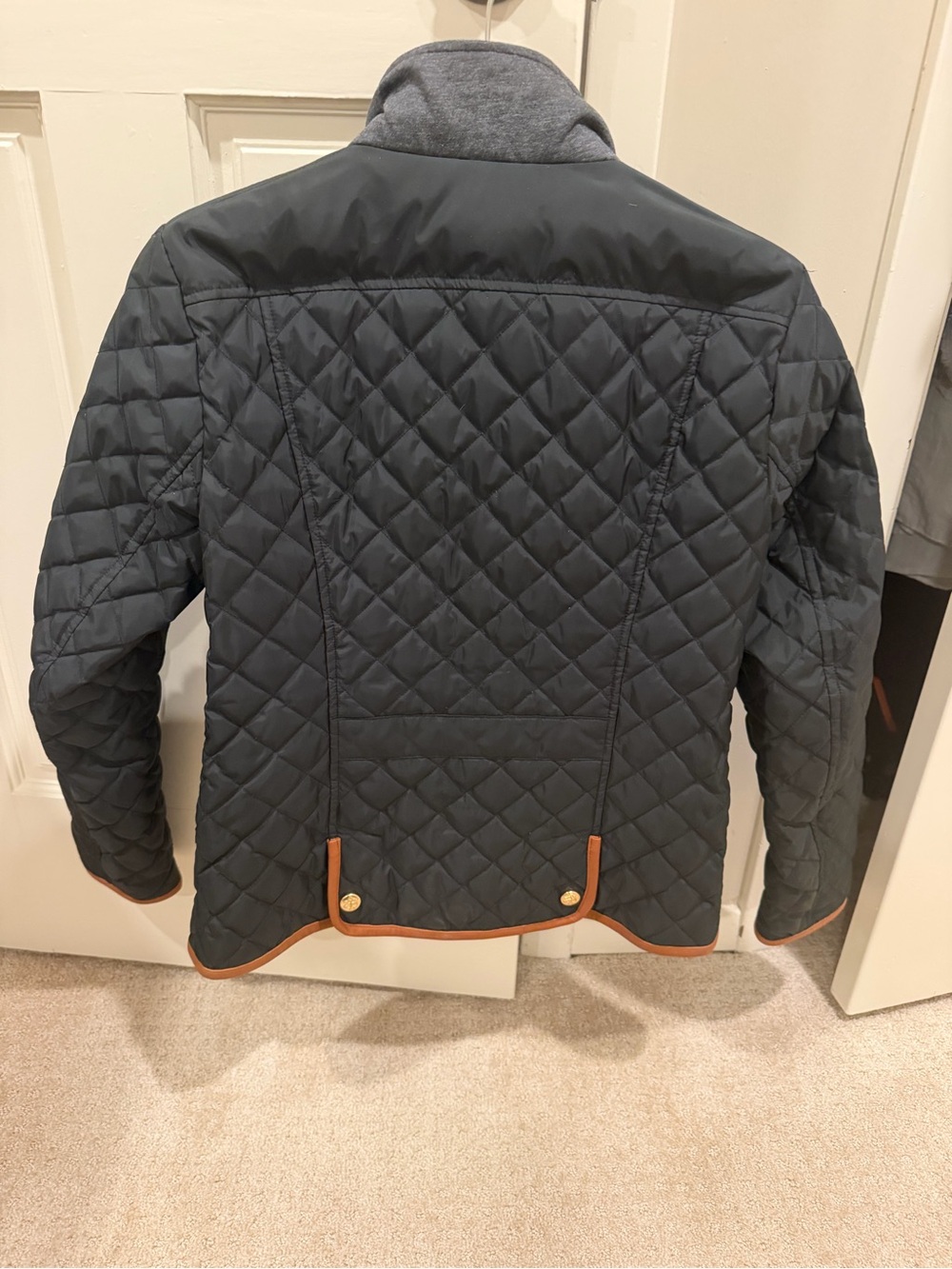 Brooks Brothers Navy Quilted Jacket with Brown Trim- Like New! - Picture 2 of 3